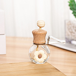 Glass Openable Mini Perfume Bottle, Empty Essential Oil Diffuser Bottle, Car Air Freshener Vent Clip, with Wooden Cap, Flower Pattern, 3.6x5.7cm, Capacity: 10ml(0.34fl. oz)(BOTT-PW0001-132D)