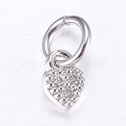 Brass Micro Pave Cubic Zirconia Charms, Heart, Platinum, 5x3.5x1.5mm, Hole: 3mm(ZIRC-E135-29P)