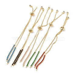 Brass Micro Pave Cubic Zirconia Box Chain Slider Bracelet Makings, Fit for Connector Charms, Long-Lasting Plated, Real 18K Gold Plated, Cadmium Free & Lead Free, Mixed Color, Single Chain Length: about 4-7/8 inch(12.5cm)(KK-P233-10G)