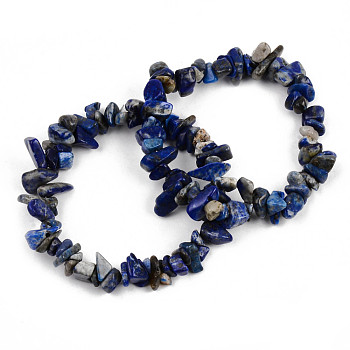Unisex Chip Natural Lapis Lazuli Beaded Stretch Bracelets, Inner Diameter: 1-3/4~2 inch(4.5~5cm)