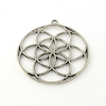Tibetan Style Flower Alloy Pendants, Seed of Life/Sacred Geometry, Cadmium Free & Nickel Free & Lead Free, Antique Silver, 48x44x1.5mm, Hole: 3mm, about 180pcs/1000g