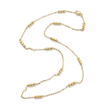 Vacuum Plating 304 Stainless Steel Cable Chain Necklaces, with Round Beads, Golden, 17.79 inch(45.2cm), 1.5mm
