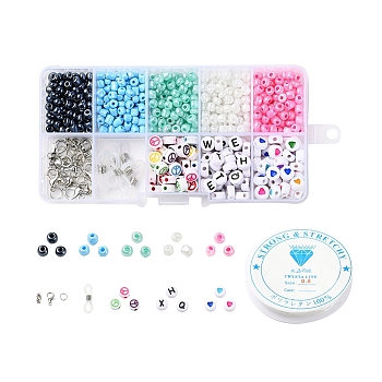 DIY Glasses Chains/Mask Rope Making Kits, 620Pcs Flat Round & Round Glass Seed & Acrylic Beads, Zinc Alloy Lobster Claw Clasps, Silicone EyeGlass Holders, Iron Findings, Elastic Crystal Thread, Mixed Color, Beads: 620pcs/set