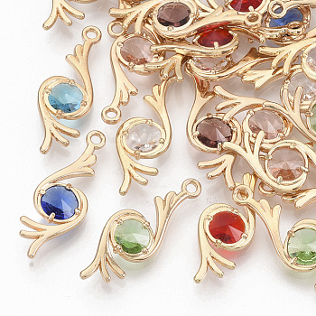 Faceted Glass Pendants, with Eco-Friendly Alloy Open Back Settings, Nickel Free, Flower, Mixed Color, Golden, 26.5x9.5x3.5mm, Hole: 1.6mm