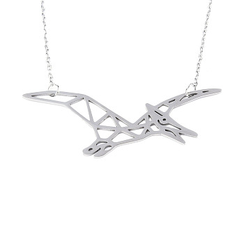 201 Stainless Steel Pendant Necklaces, with Cable Chains, Pterosaur, Stainless Steel Color, 18.1 inch(46cm), 2mm, Pterosaur: 22.5x55.5x1mm