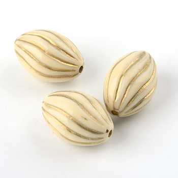 Oval Plating Acrylic Beads, Golden Metal Enlaced, Beige, 22.5x15x15mm, Hole: 2mm, about 179pcs/500g
