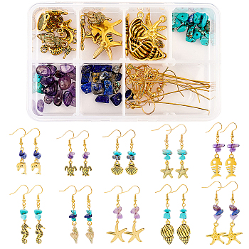 SUNNYCLUE DIY ocean Themed Earring Making Kits, include Alloy & 304 Stainless Steel Pendants, Gemstone Beads, Brass Earring Hooks, Mixed Shapes, Mixed Color