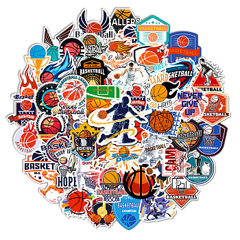 50Pcs Basketball Themed PVC Self-Adhesive Stickers, Waterproof Ball Decals for Kid's Art Craft, Mixed Color, 40~60mm