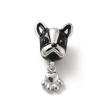 304 Stainless Steel Enamel European Beads, Large Hole Beads, Dog Head with Dog Paw, Stainless Steel Color, 19x10x9mm, Hole: 5mm