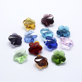 Transparent Glass Pendants, Faceted, Flower Charms, Mixed Color, 13x13.5x8mm, Hole: 1.5mm