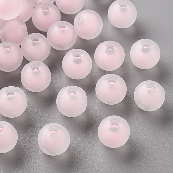 Transparent Acrylic Beads, Frosted, Bead in Bead, Round, Pink, 9.5x9mm, Hole: 2mm, about 960pcs/500g