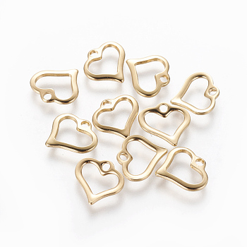 201 Stainless Steel Open Heart Charms, Hollow, Golden, 10.5x11x1.5mm, Hole: 1.5mm