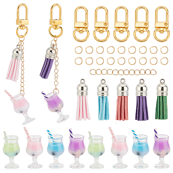 DIY Drinking Cup Keychain Making Kit, Including Alloy Swivel Clasps, Faux Suede Tassel Pendant Decorations, Plastic Goblet Pendants, Mixed Color, 60Pcs/set