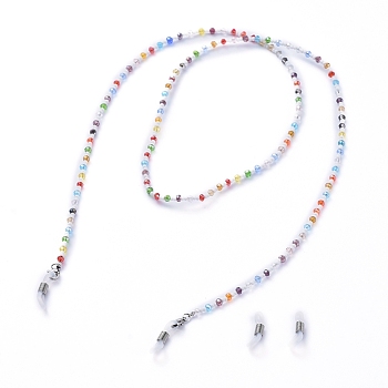Glasses Neck Cord, Strap Eyeglass String Holder, with Electroplate Glass Beads, Glass Seed Beads and Rubber Loop Ends, Colorful, 30.3 inch(77cm)