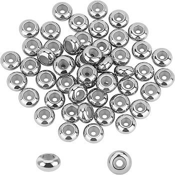 304 Stainless Steel Beads, with Rubber Inside, Slider Beads, Stopper Beads, Rondelle, Stainless Steel Color, 7x3.5mm, Rubber Hole: 1mm, 50pcs/box