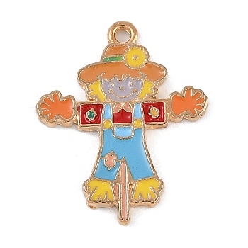 Thanksgiving Day Theme Alloy Enamel Pendants, Golden, Scarecrow Charm, Gold, 26x21x1.5mm, Hole: 1.6mm