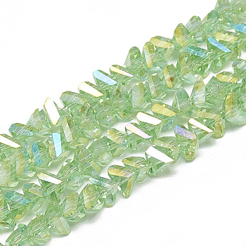 Electroplate Glass Beads Strands, Faceted Triangle, Light Green, 6x5x4mm, Hole: 1.2mm, about 100pcs/strand, 12.99 inch