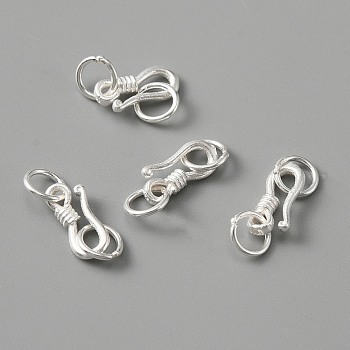 925 Sterling Silver S-Hook Clasps, with Jump Rings, Silver, 16.5mm, Hole: 3.5mm