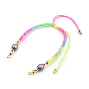 Adjustable Braided Nylon Thread Bracelet Making, with Brass Beads, Natural Cultured Freshwater Pearl Beads and 304 Stainless Steel Jump Rings, Colorful, 6-7/8 inch~11-5/8 inch(17.3~29.5cm), 3.7mm, Hole: 3.6mm