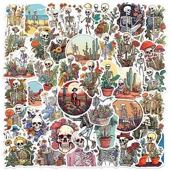 50Pcs Halloween Skull PVC Self Adhesive Cat Cartoon Stickers, Waterproof Plant Decals for Laptop, Bottle, Luggage Decor, Mixed Color, 53~63.5x34~57x0.2mm