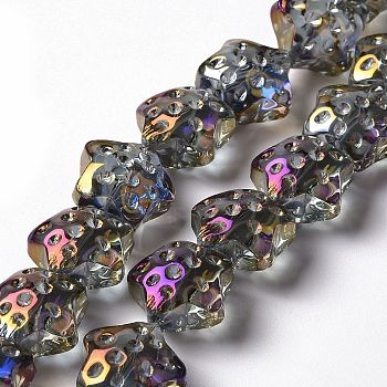 Transparent Electroplate Glass Beads Strands, Rainbow Plated, Star, Medium Orchid, 15x15x9mm, Hole: 1.2mm, about 45pcs/strand, 23.62 inch(60cm)