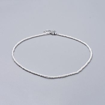 Glass Seed Beaded Necklaces, with Brass Crimp Beads and 304 Stainless Steel Lobster Claw Clasps, White, 18.3 inch(46.5cm)