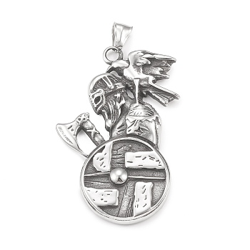 304 Stainless Steel Big Pendants, Viking Ax Crow Charm, Antique Silver, 62.5x40x5mm, Hole: 4x7mm