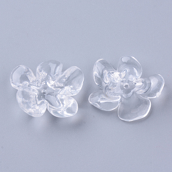 Transparent Acrylic Beads, Flower, Clear, 25~26x21x8~9mm, Hole: 1.4mm