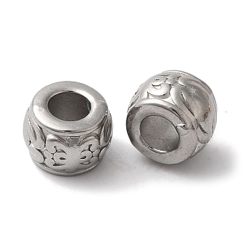 Non-Tarnish 304 Stainless Steel European Beads, Large Hole Beads, Rondelle, Stainless Steel Color, 6x9x6mm, Hole: 4mm