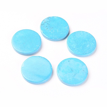 Natural Howlite Cabochons, Dyed, Flat Round, Deep Sky Blue, 30x4mm