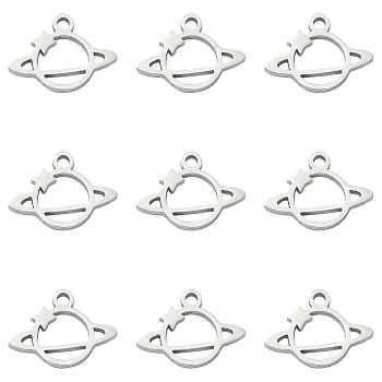 304 Stainless Steel Charms, Planet, Stainless Steel Color, 8x11.5x1mm, Hole: 1mm