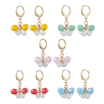 7 Pairs 7 Colors Alloy Dangle Leverback Earrings, Butterfly Glass Drop Earrings, Mixed Color, 31x17~18mm, 1 Pair/color
