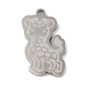 304 Stainless Steel Pendants, Giraffe Charm, Stainless Steel Color, 24.5x16x1.5mm, Hole: 1mm