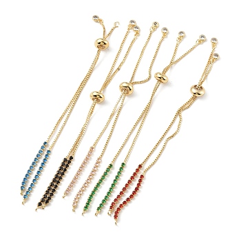 Brass Micro Pave Cubic Zirconia Box Chain Slider Bracelet Makings, Fit for Connector Charms, Long-Lasting Plated, Real 18K Gold Plated, Cadmium Free & Lead Free, Mixed Color, Single Chain Length: about 4-7/8 inch(12.5cm)