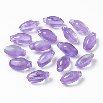 Transparent Spray Painted Glass Pendants, Imitation Jade Pendants, Bud, Medium Purple, 15x8.5x7.5mm, Hole: 1.2mm