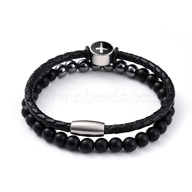 Unisex Leather Cord Bracelet and Stretch Bracelet Jewelry Sets(BJEW-JB04786-03)-2