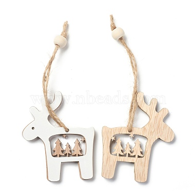 Christmas Theme Natural Wood Pendant Decorations(HJEW-P010-14)-2