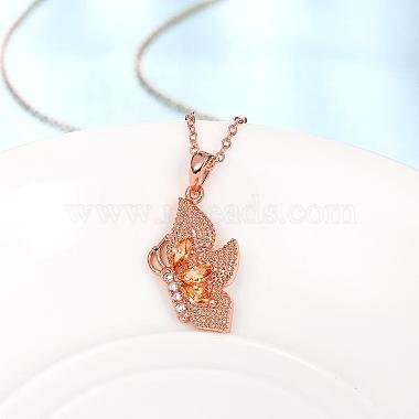 Rose Gold Plated Brass Cubic Zirconia Butterfly Pendant Necklaces for Women(NJEW-BB00522-02)-4
