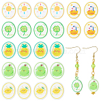24Pcs 6 Colors Printed Handmade Porcelain Beads, Oval, Mixed Shapes, 19~20x15~17x6mm, Hole: 2mm, 4pcs/color(PORC-SZ0001-65)
