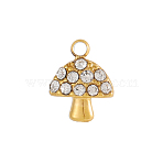 304 Stainless Steel Cubic Zirconia Charms, Mushroom, Ion Plating(IP), Real 14K Gold Plated, Clear, 7x7mm(STAS-OY004-03G)