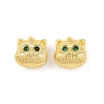 Brass Pave Cubic Zirconia Beads, Owl, Golden, 7.5x8x5.5mm, Hole: 1.8mm(KK-A292-01G)