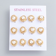 304 Stainless Steel Stud Earrings, Love Knot Earrings, with Plastic Imitation Pearl Beads and Ear Nuts, Golden, 11mm, Pin: 0.7mm, 6pairs/card(EJEW-F246-02G)