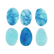 Natural White Jade Connector Charms, Dyed, Oval Links, Deep Sky Blue, 46~49x29~32x3~6mm, Hole: 2mm(G-C140-09A)