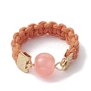 Glass Round Ball Braided Bead Style Finger Ring, with Waxed Cotton Cords, Light Salmon, Inner Diameter: 18mm(RJEW-JR00600-05)