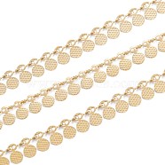 Handmade Vacuum Plating 304 Stainless Steel Wafer Charms Chains, Textured, Unwelded, with Spool, Golden, wafer pendant link: 7x6x0.6~2mm, 32.8 Feet(10m)/roll(CHS-M004-12G)