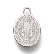 304 Stainless Steel Charms, Laser Cut, Oval, Saint Benedict Medal, Stainless Steel Color, 14.5x9x0.5mm, Hole: 1.2mm(STAS-M228-N01-P)