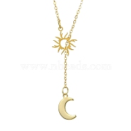304 Stainless Steel Moon & Sun Lariat Necklace, with Brass Cable Chains, Golden, 23.62 inch(60cm)(NJEW-JN04523)