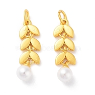 Alloy ABS Bead Pendants, with Jump Ring, Leaf, Matte Gold Color, 28x8.5x6mm, Hole: 4mm(PALLOY-A008-06MG)