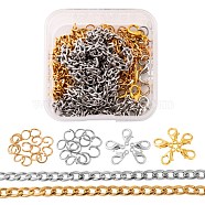 DIY 1.8m 2 Colors Vacuum Plated 304 Stainless Steel Twisted Chain Curb Chains Necklace Making Kits, 30Pcs Jump Rings and 10Pcs Zinc Alloy Lobster Claw Clasps, Mixed Color, Links: 4~5x3x0.8mm, 2 colors, 0.9m/color(DIY-FS0001-25)
