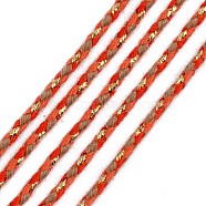 Tri-color Polyester Braided Cords, with Gold Metallic Thread, for Braided Jewelry Friendship Bracelet Making, Crimson, 2mm, about 100yard/bundle(91.44m/bundle)(OCOR-T015-B07)